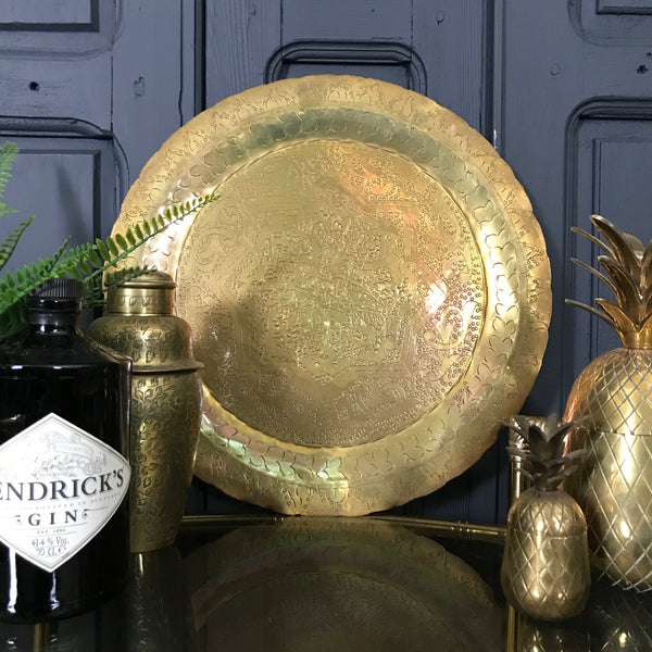 Vintage Brass Engraved Serving Tray #2