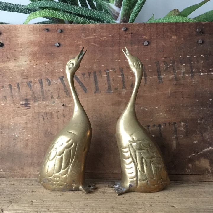 Pair of Vintage Brass Geese