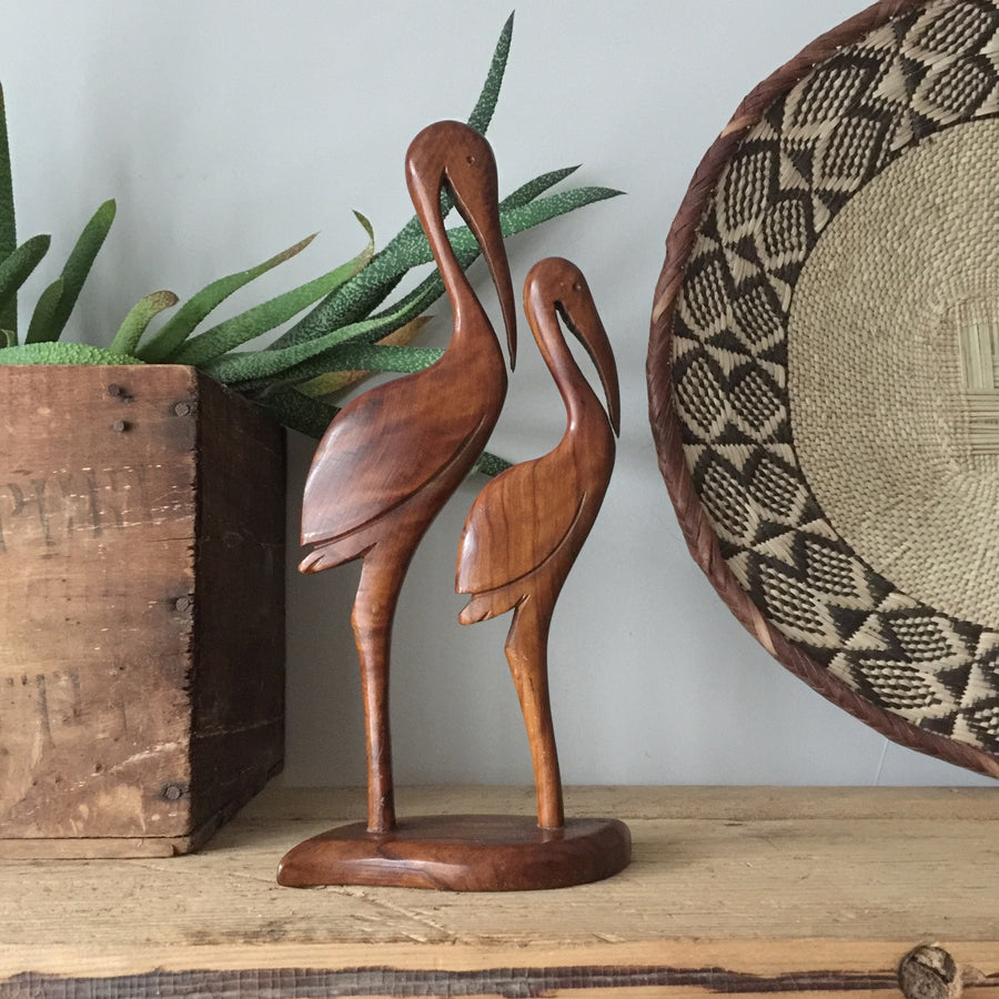 Mid Century Wooden Carved Flamingos