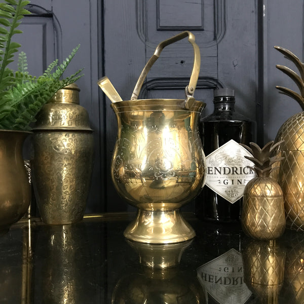 Vintage Brass Ice Bucket with Tongs #1