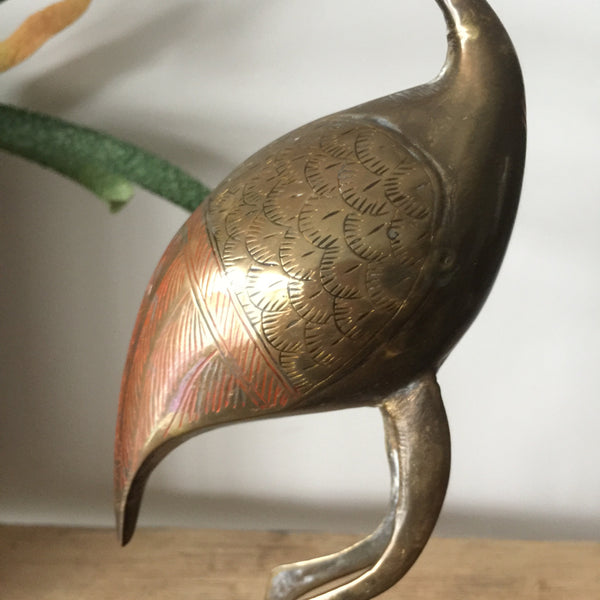 Pair of Vintage Brass Flamingos - engraved