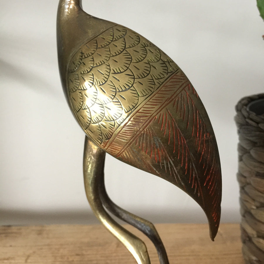 Pair of Vintage Brass Flamingos - engraved