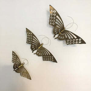 trio of mid century brass butterfly wall art