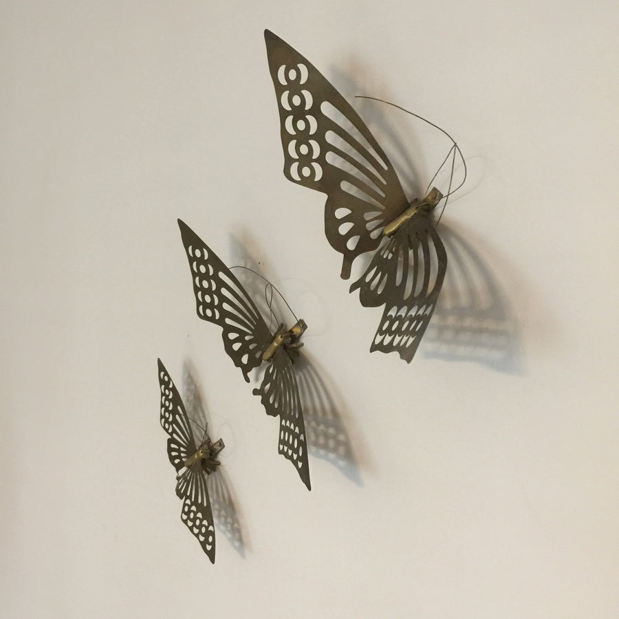Trio of Brass Mid Century Butterflies - Wall Art