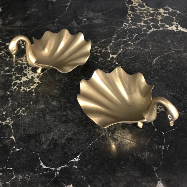 Pair of Vintage Brass Swan Trinket Dishes