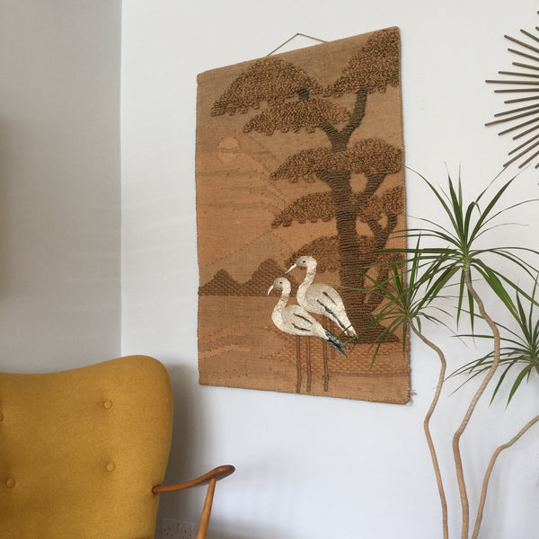 LARGE Vintage Macrame 'Flamingos' Wall Hanging