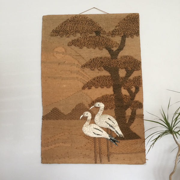 LARGE Vintage Macrame 'Flamingos' Wall Hanging