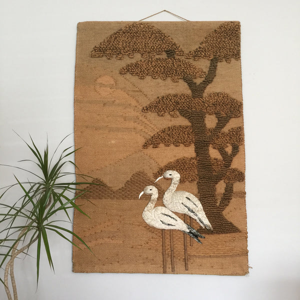 LARGE Vintage Macrame 'Flamingos' Wall Hanging