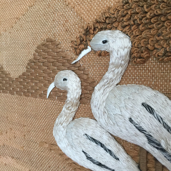 LARGE Vintage Macrame 'Flamingos' Wall Hanging