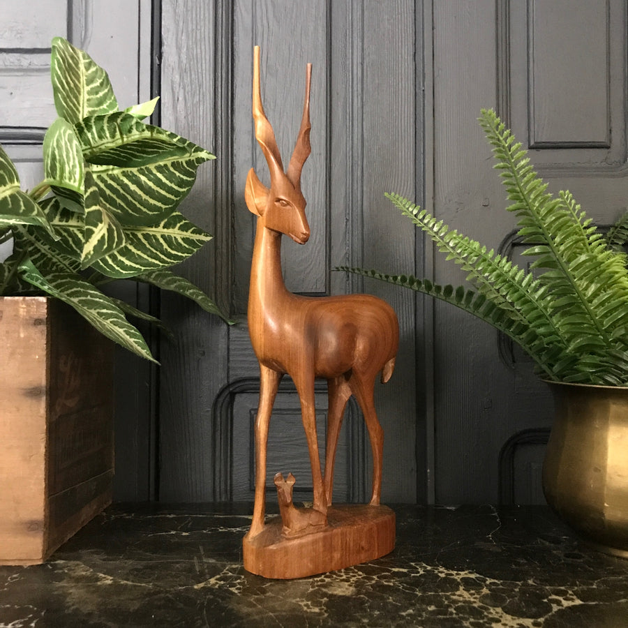 Mid Century Wooden Carved Deer/Antelope