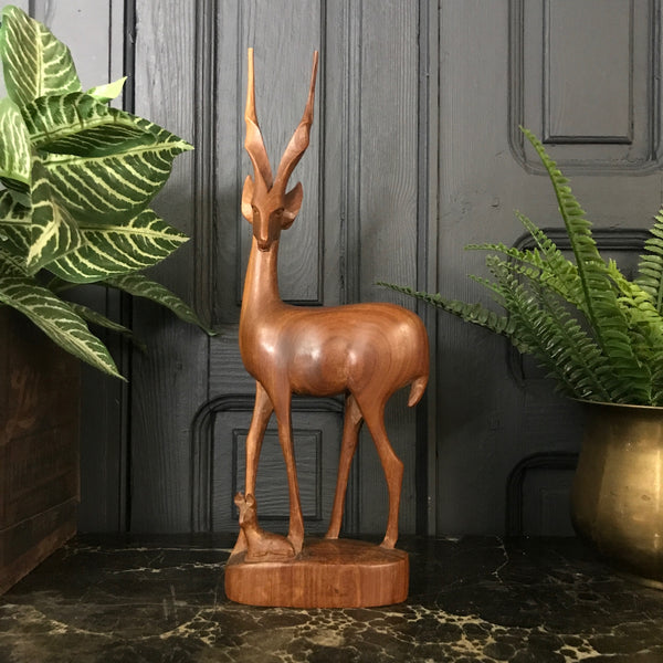 Mid Century Wooden Carved Deer/Antelope