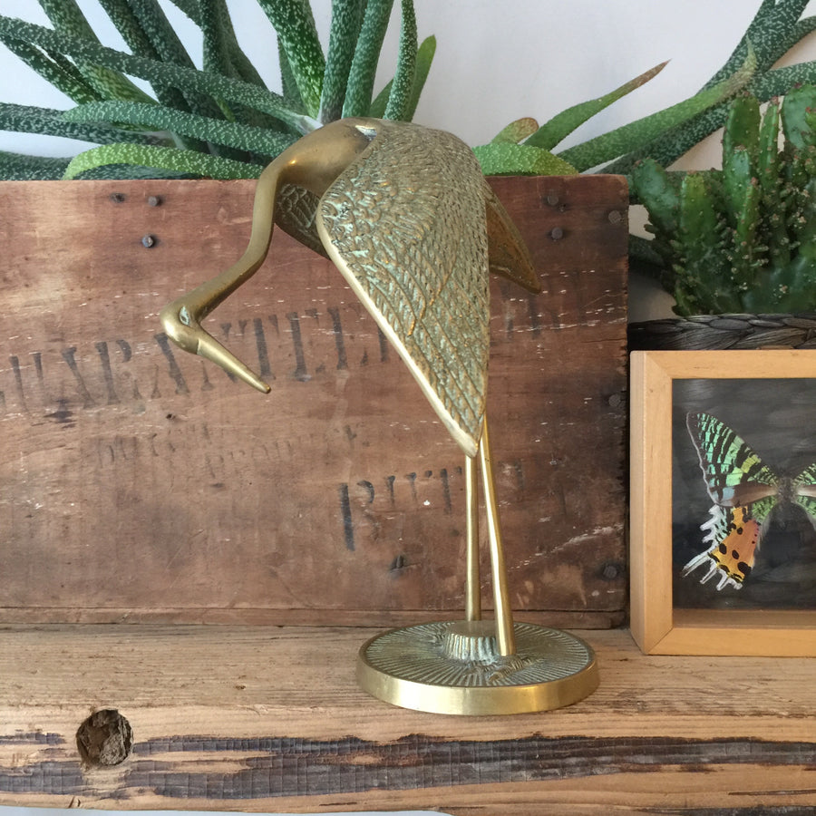 Vintage Brass Crane Ornament (leaning)