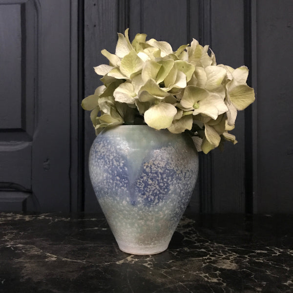 Vintage Blue Speckled Ceramic Vase