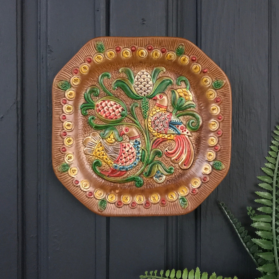 Mid Century Ceramic Folk Art Plaque