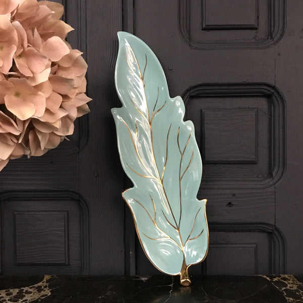 Mid Century Pastel Blue/Gold Leaf Dish