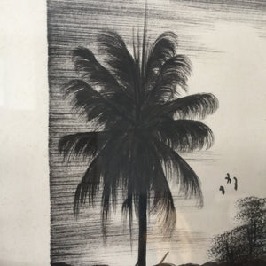 Framed Vintage Palm Tree Scene Print - Signed