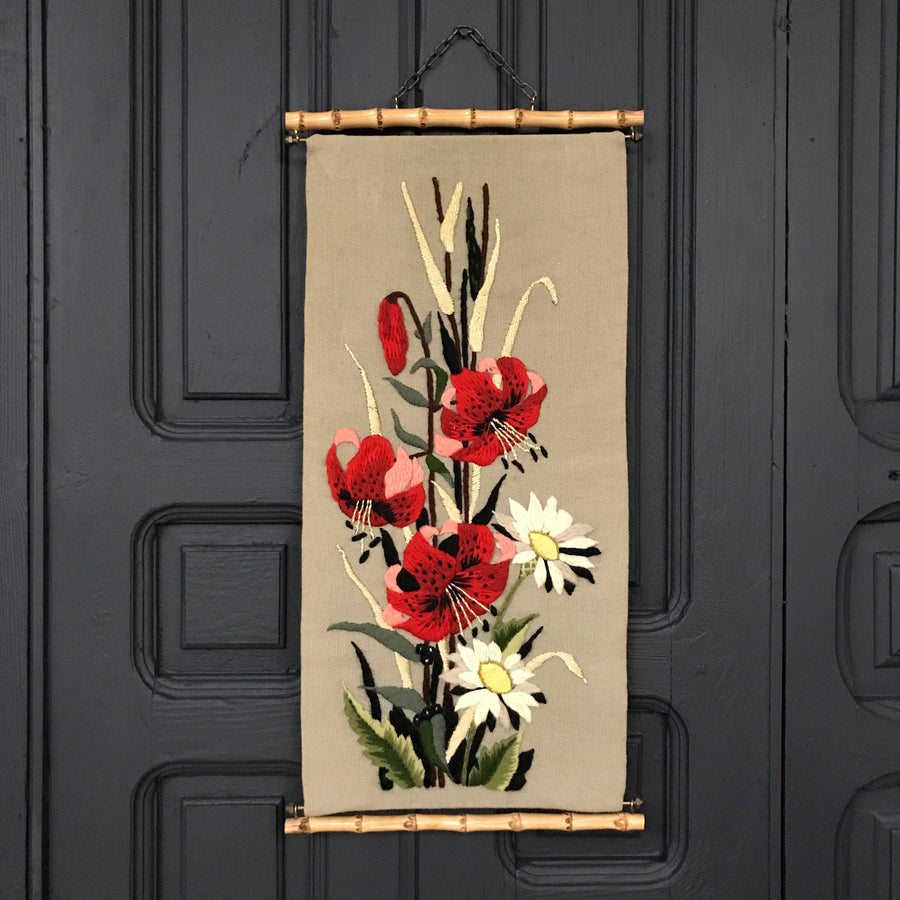 Vintage Needlwork 'Flowers' Wall Hanging