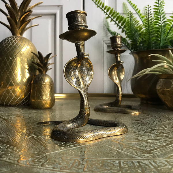 Mid Century Brass Cobra Candlesticks (pair)