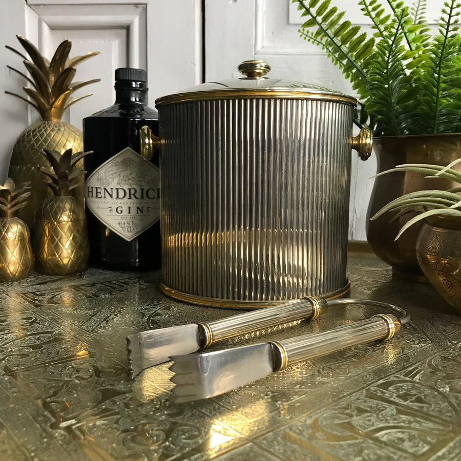 Art Deco Brass Ice Bucket with Tongs #A1