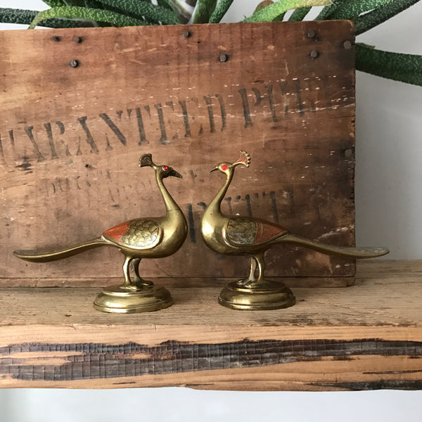 A Pair of Vintage Brass Peacock Ornaments