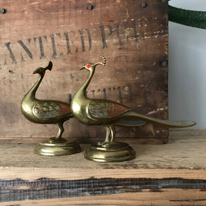 A Pair of Vintage Brass Peacock Ornaments