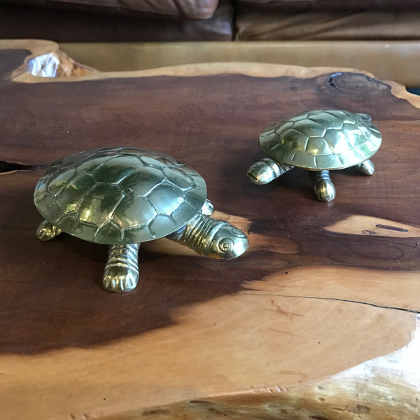A Pair of Vintage Brass Tortoise Trinket Boxes