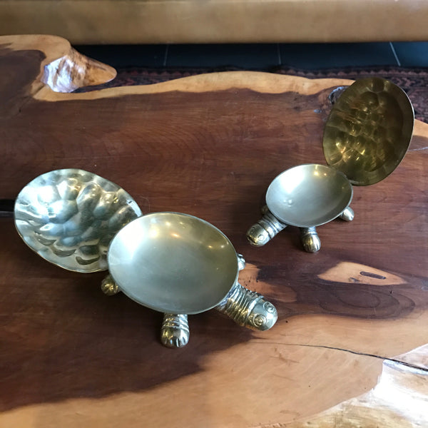 A Pair of Vintage Brass Tortoise Trinket Boxes