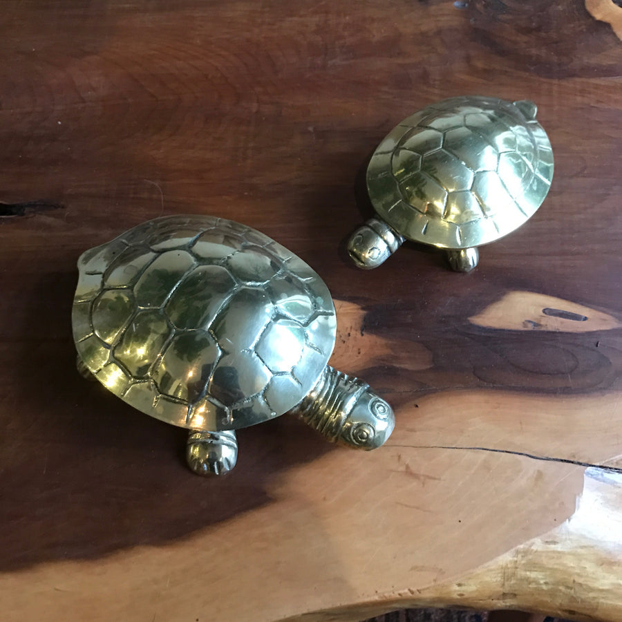 A Pair of Vintage Brass Tortoise Trinket Boxes
