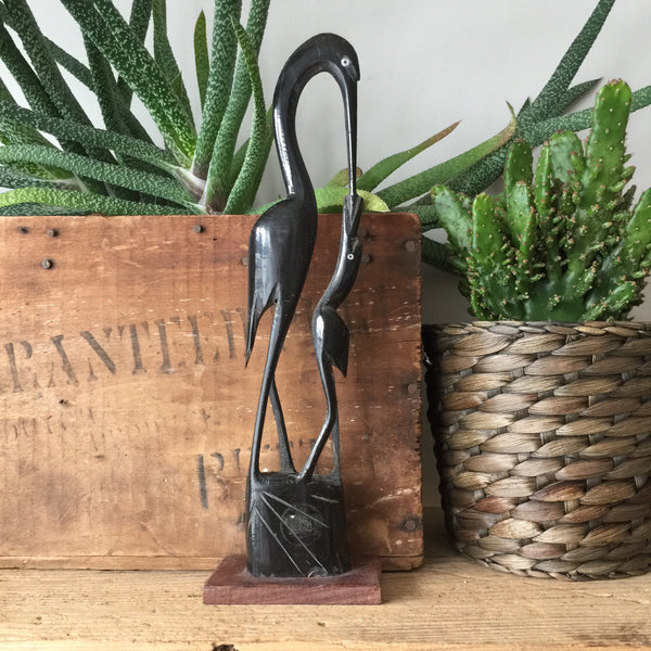 Mid Century Buffalo Horn Carved Crane