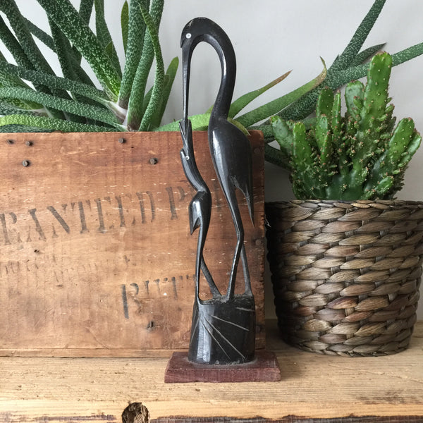 Mid Century Buffalo Horn Carved Crane