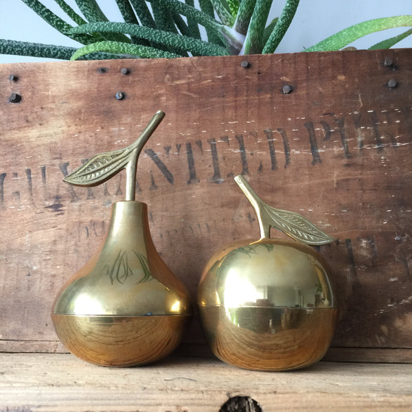 Vintage Brass Apple & Pear Trinket Boxes