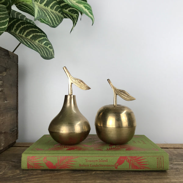 Vintage Brass Apple & Pear Trinket Boxes A11