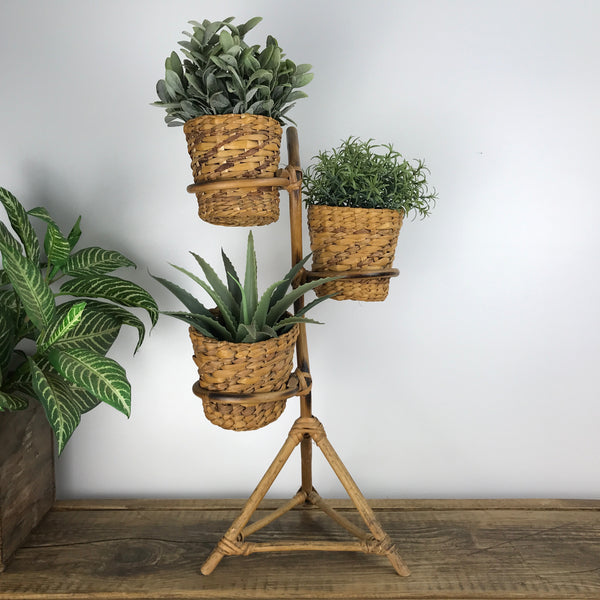 Vintage Boho Bamboo & Rattan Trio Planter
