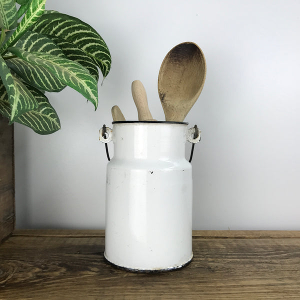 Vintage Enamel Milk Storage Can - White