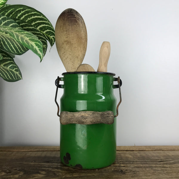Vintage Enamel Milk Storage Can - Green