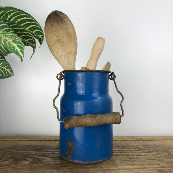 Vintage Enamel Milk Storage Can - Blue
