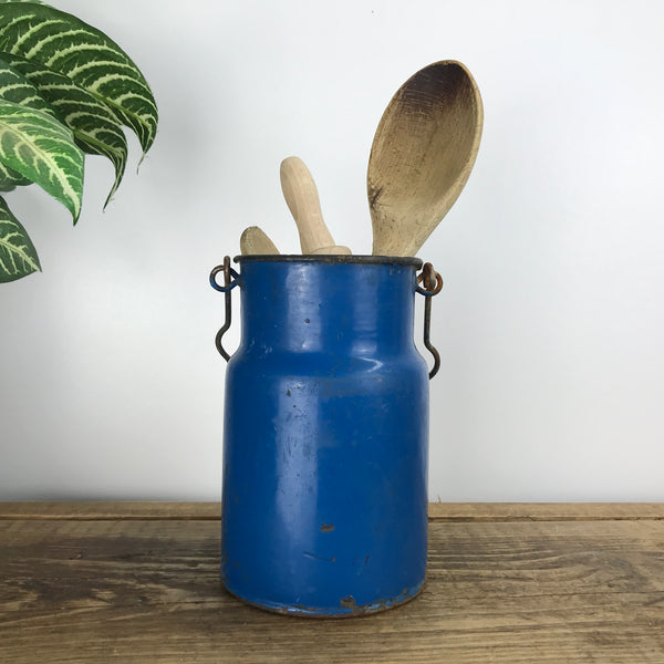 Vintage Enamel Milk Storage Can - Blue