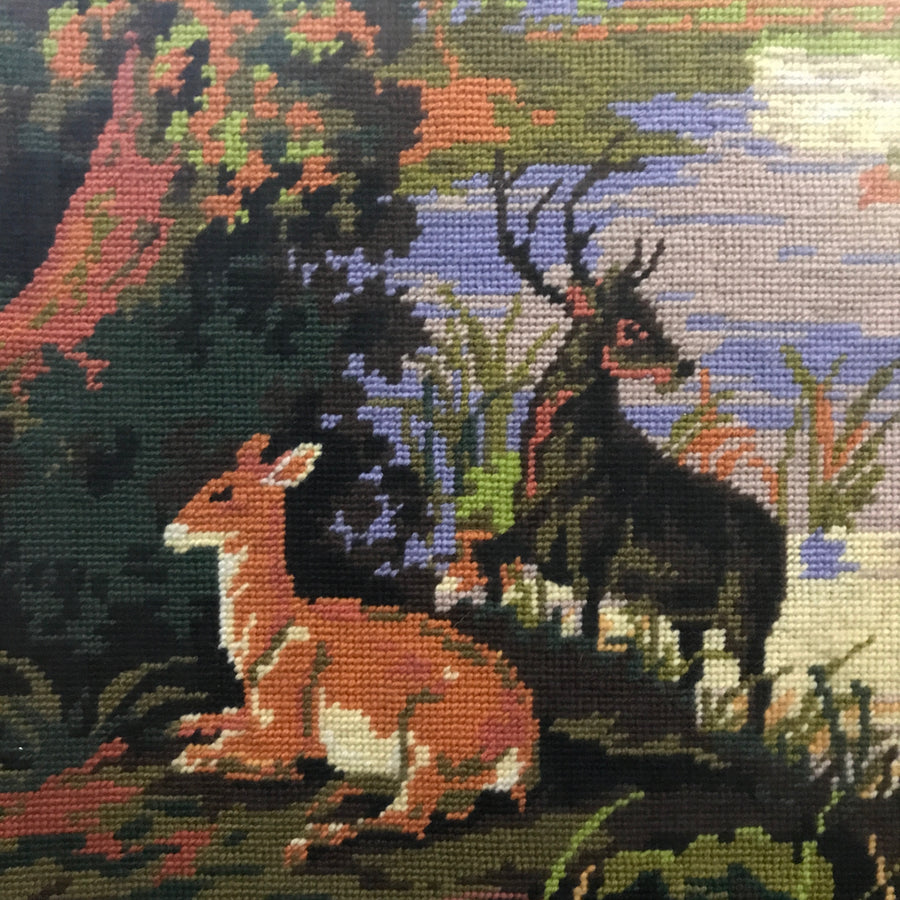 Vintage Deer Needlework Framed