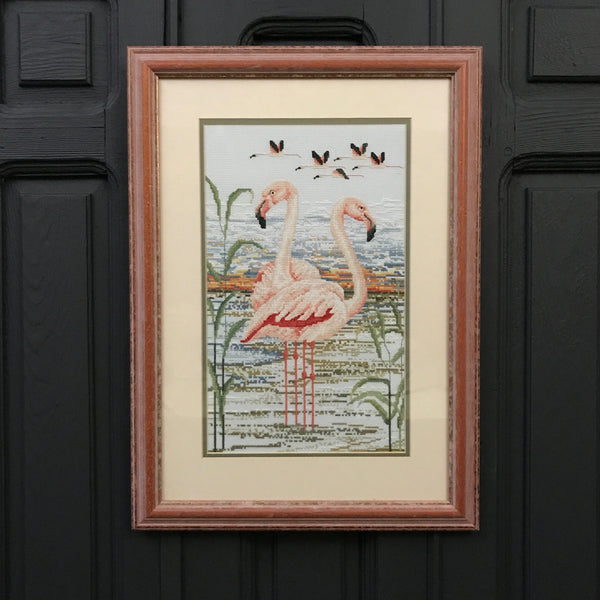 Vintage Flamingo Needlework / Wall Art