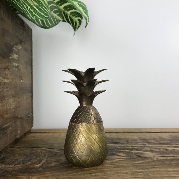Miniature Vintage Brass Pineapple Trinket Box - A1
