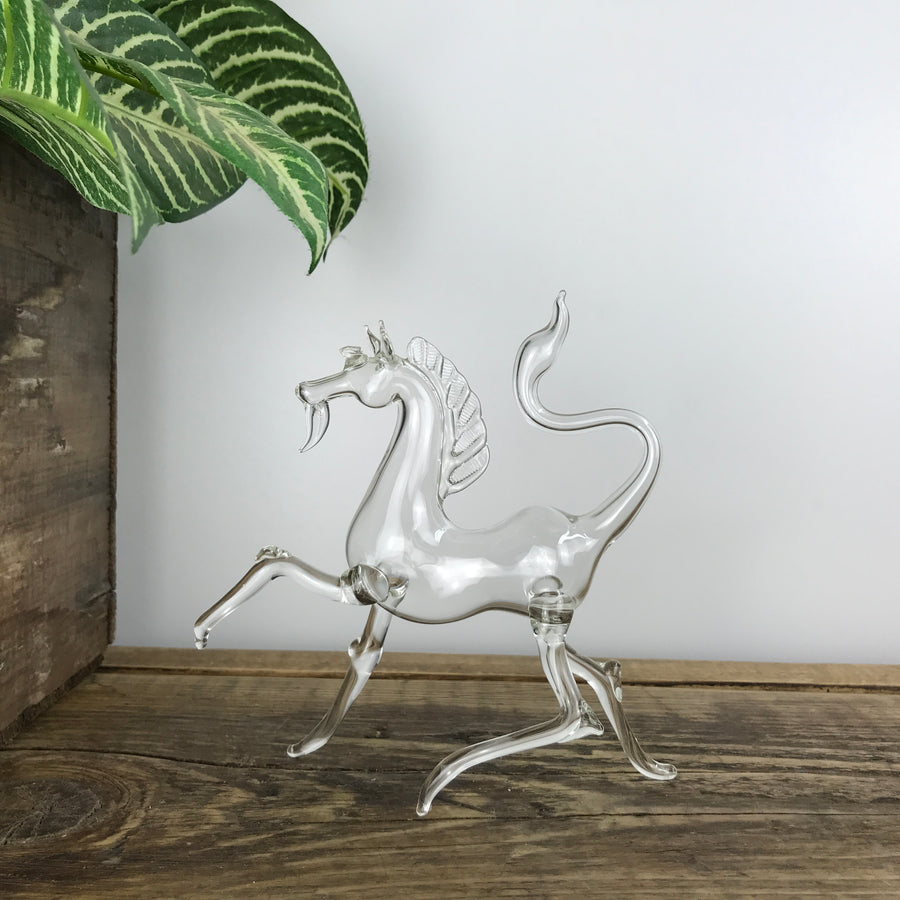 Mid Century Glass Horse Ornament #A1