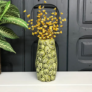'Swirls' Mid Century Ceramic Green Vase