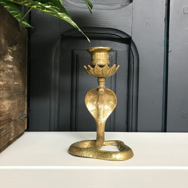 Vintage Brass Cobra Candlestick - Medium