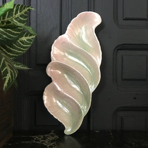 Mid Century Blush Pink/Green Feather Serving Dish #A1