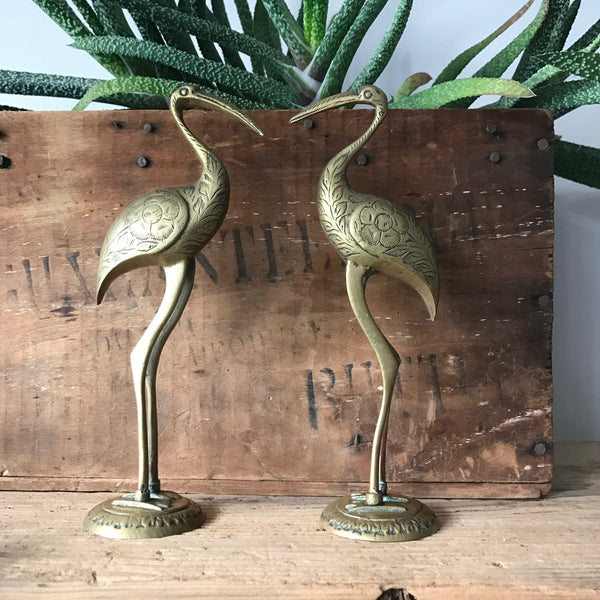 Vintage Brass Engraved Flamingo