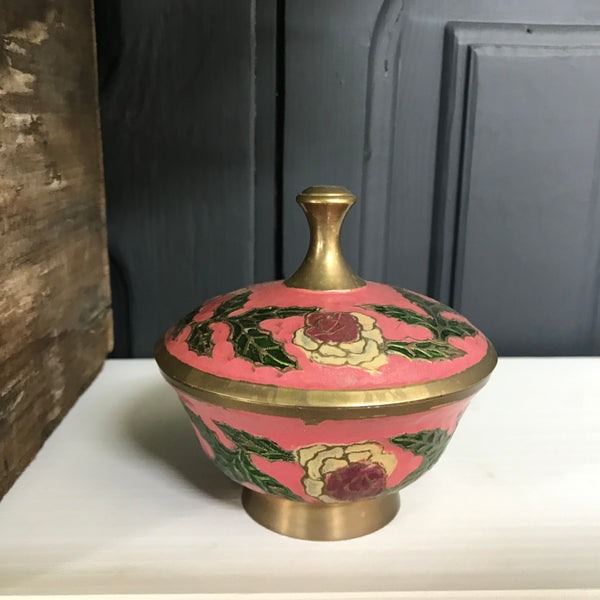 Pair of Vintage Brass Pink Trinket Boxes #pink