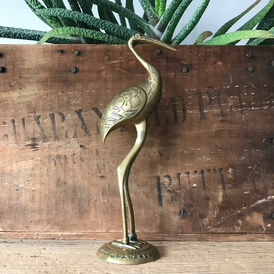 Vintage Brass Engraved Flamingo