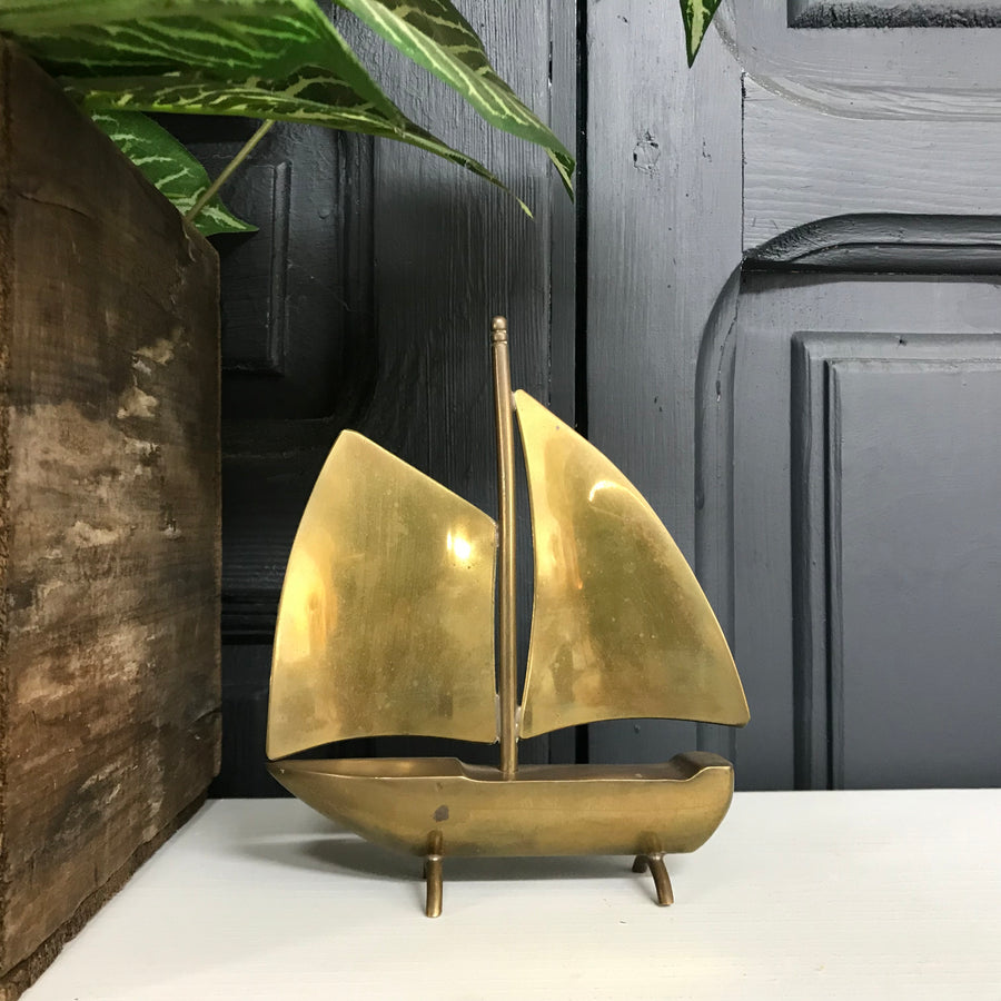 Mid Century Brass Sailing Boat A1
