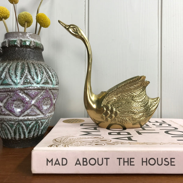 Mid Century Brass Swan Planter #A11
