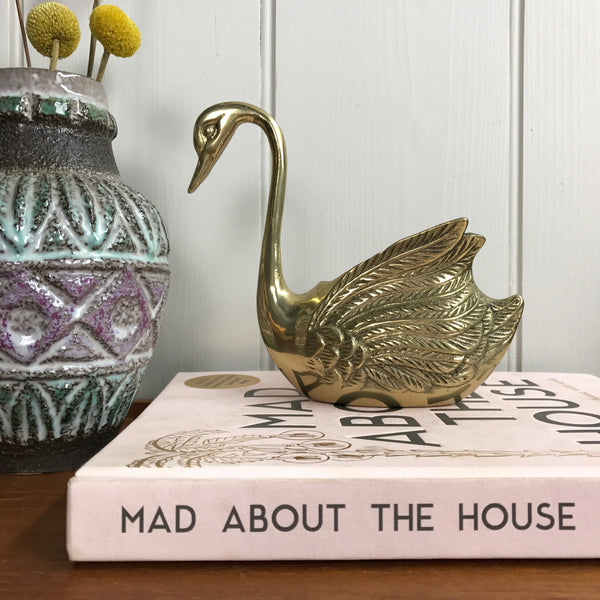 Mid Century Brass Swan Planter #A11b